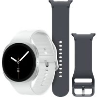 Koop Samsung Galaxy Watch 8 Zilver 44mm + Samsung Siliconen Sport Bandje Donkergrijs M/L