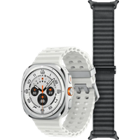 Koop Samsung Galaxy Watch Ultra (2025) 4G Titanium Wit 47mm + Ultra Trail Horlogeband Grijs