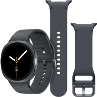 Koop Samsung Galaxy Watch 8 Donkergrijs 44mm + Samsung Siliconen Sport Bandje Donkergrijs S/M