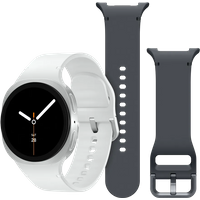 Koop Samsung Galaxy Watch 8 Zilver 40mm + Samsung Siliconen Sport Bandje Donkergrijs S/M